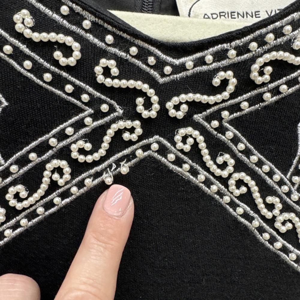 Vtg 80S Adrienne Vittadini Black Sheath White Pearl Beaded Dress Elegant Women 4 - Picture 5 of 12
